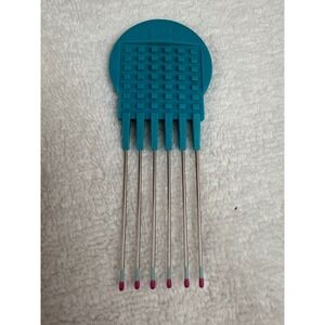 1980s Mebco Lifstix metal hair lift pick waffle Teal double dipped tips pink